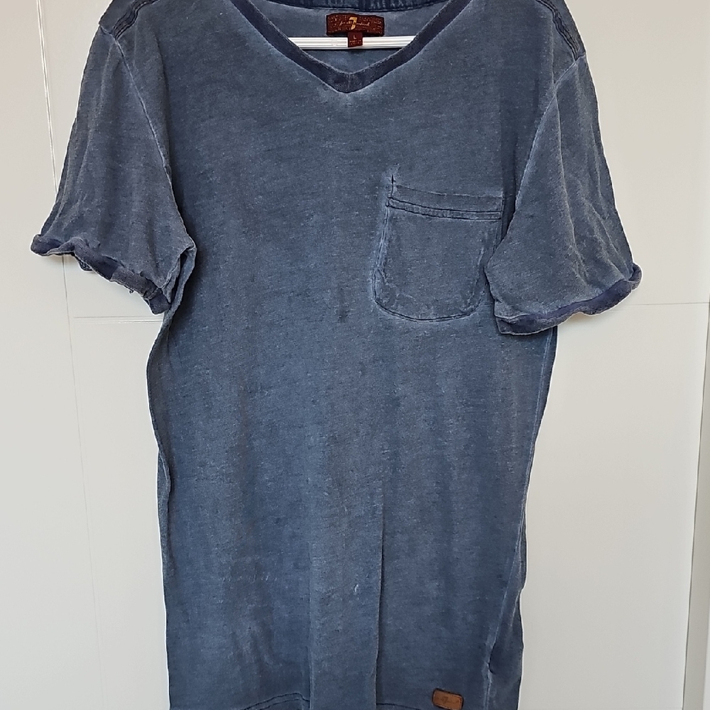 7 for all Mankind Distressed Blue V-Neck Shirt Boys Sz L